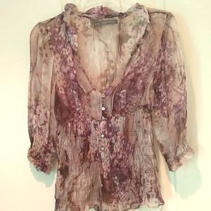 Zara, Sheer floral print , smocked bottom blouse